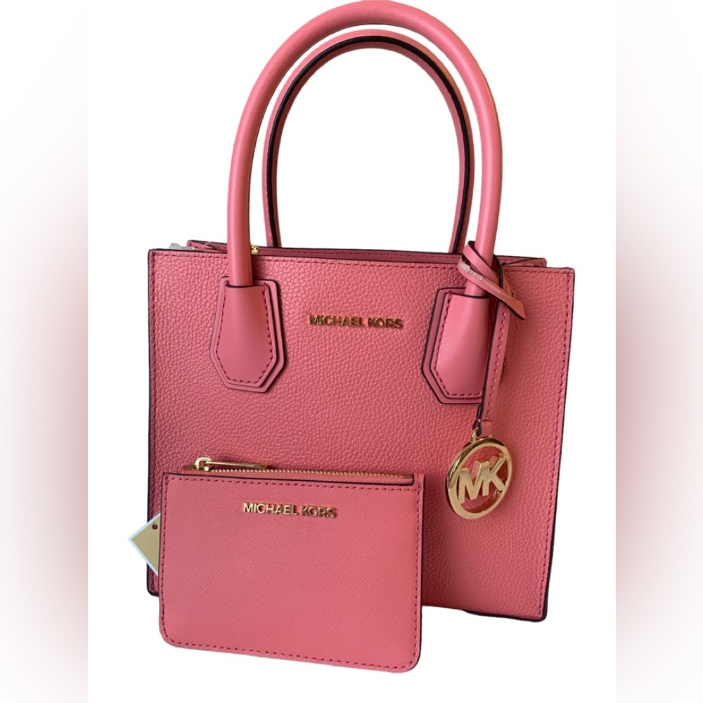 NWT Bundle of MICHAEL KORS Mercer Med Crossbody satchel Tea Rose with ID Wallet